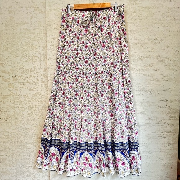 Dresses & Skirts - Long Maxi Floral Skirt Sz XL Floral Prairie, Cottagecore Elastic Waistband Tie